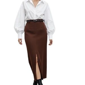 Vintage 90s minimalist warm brown Canadian made long straight maxi skirt EU 38